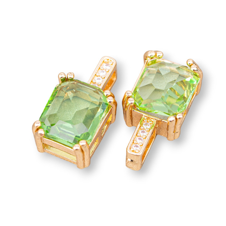 Bronze Pendant Component With Zircons Faceted Rectangle 9x17mm 19pcs With 1 Green Ring