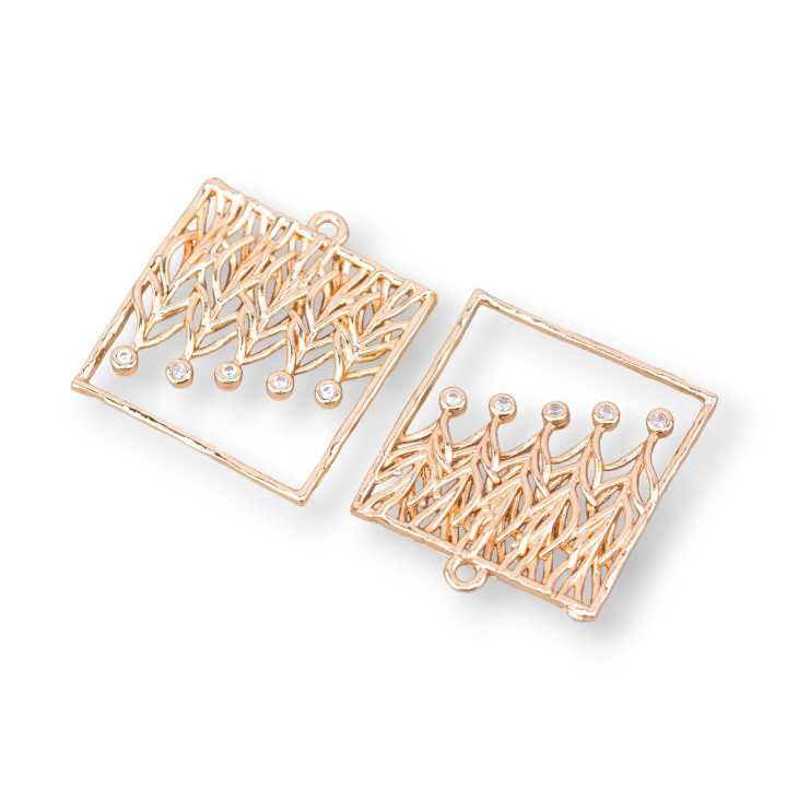 Square Bronze Pendant Component 20mm 20pcs With 1 Ring