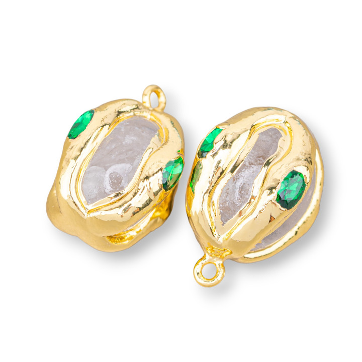 Semi-precious stone pendant component 18-20mm 4pcs with 1 gray ring