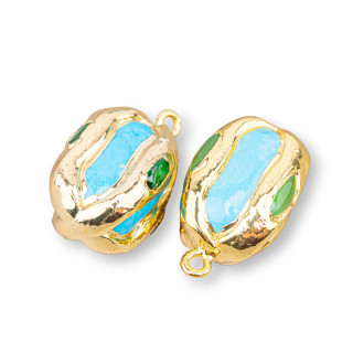 Pendant Component Of Semi-precious Stones 18-20mm 4pcs With 1 Turquoise Ring