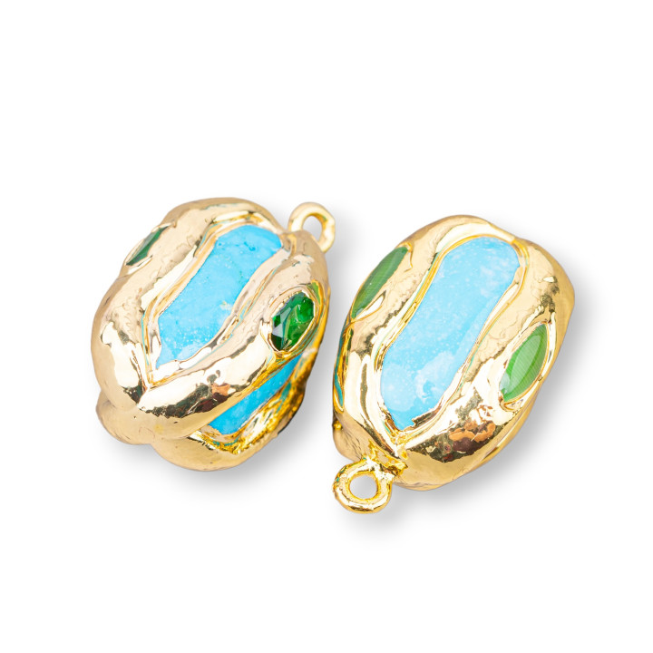 Pendant Component Of Semi-precious Stones 18-20mm 4pcs With 1 Turquoise Ring