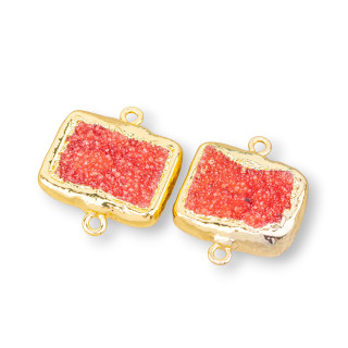 Semi-precious Stone Pendant Component 22x25mm 4pcs With 2 Red Rings