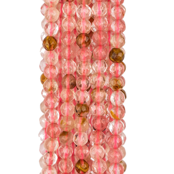 Ossidiana Nobile Rossa (Quarzo Cherry) Perlina Tonda Sfaccettata 4mm Mix