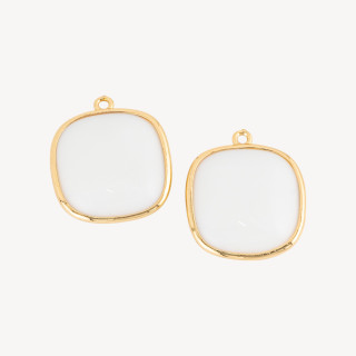 Connecteur de composant en laiton œil de chat carré de 22mm avec 1 anneau, 6 pièces d'agate blanche