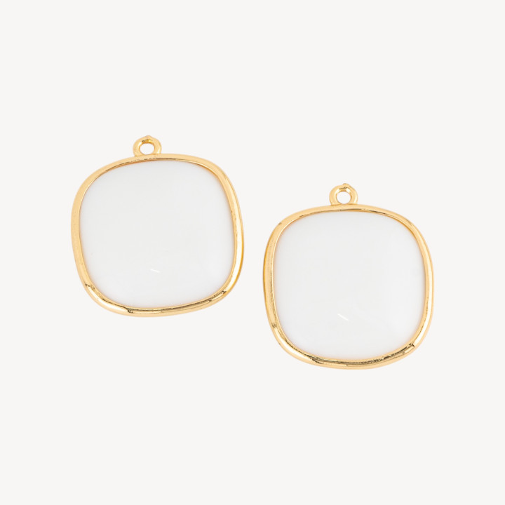 Connecteur de composant en laiton œil de chat carré de 22mm avec 1 anneau, 6 pièces d'agate blanche