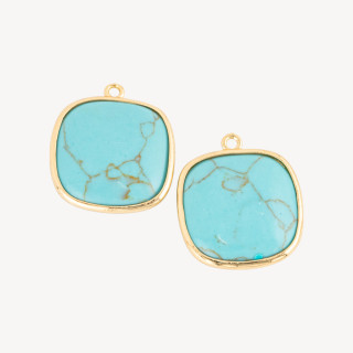 22mm Square Cat's Eye Brass Component Connector with 1 Ring 6pcs Magnesite