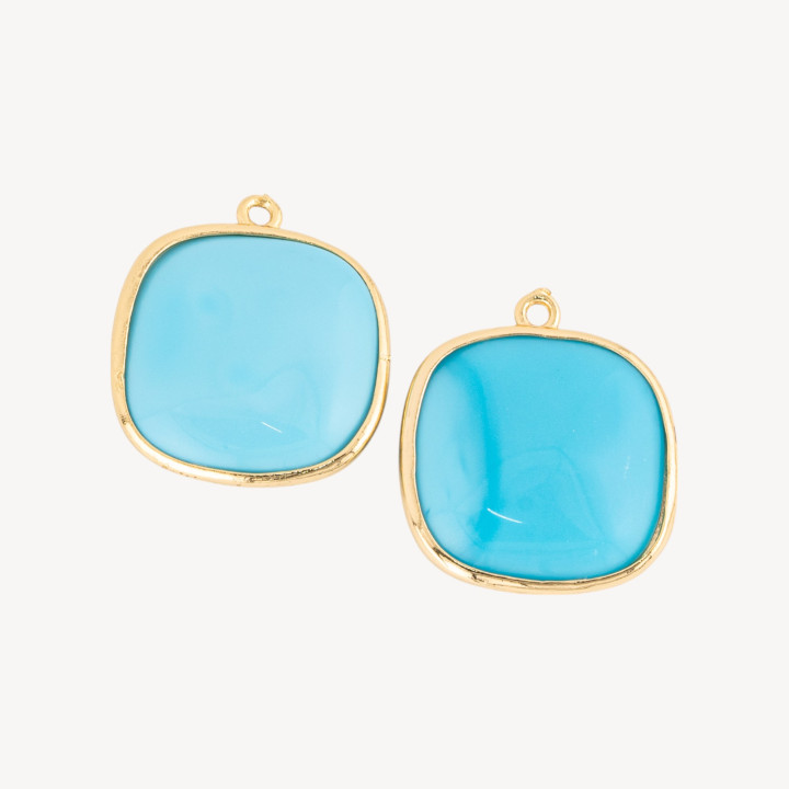 22mm Square Cat's Eye Brass Component Connector with 1 Ring 6pcs Turquoise