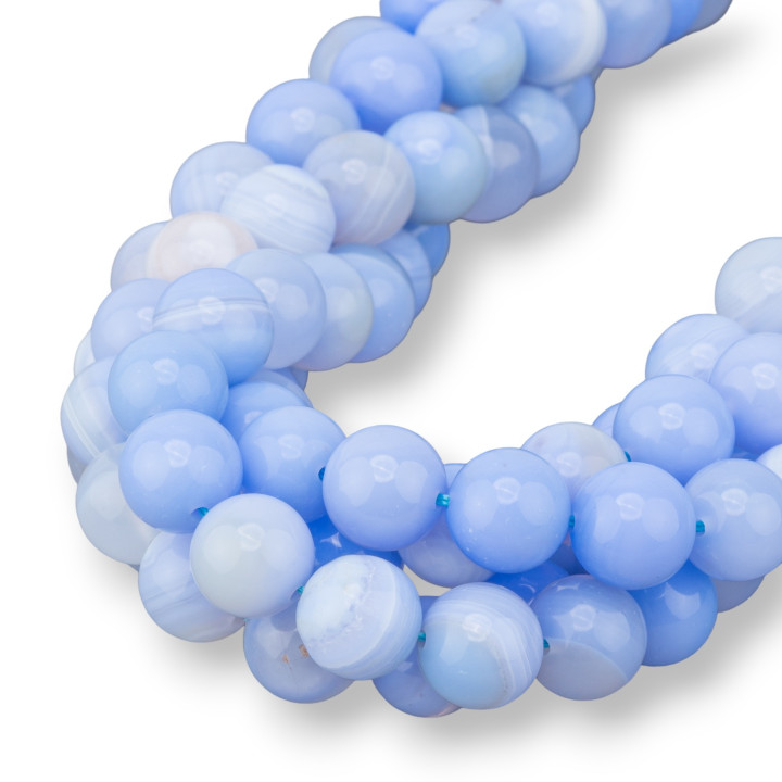 Hellblauer Achat, Chalcedon, gestreift, rund, glatt, 10 mm