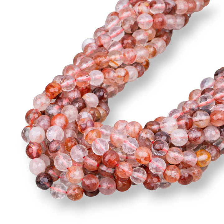 Quarzo Ematoide Rosso Chiaro Perlina Tonda Sfaccettata 6mm