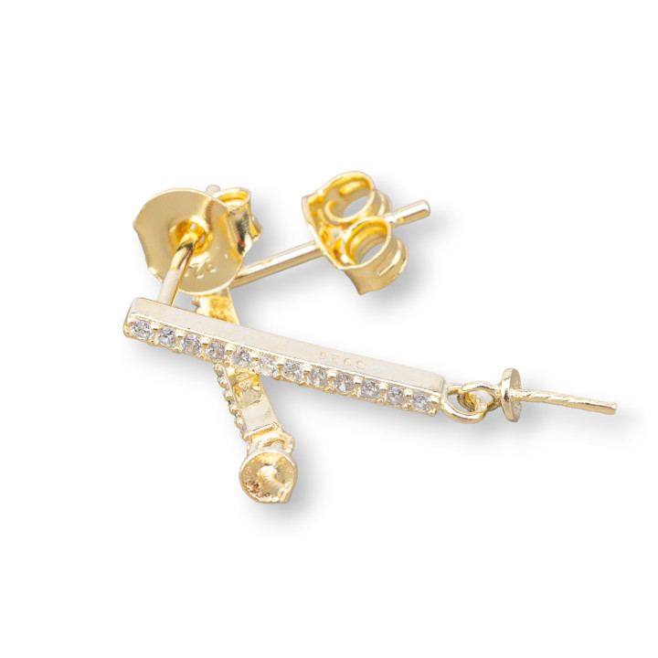 Base Pour Boucles D'oreilles En Argent 925 Clou Avec Zircons 2x18mm 3 Paires Doré