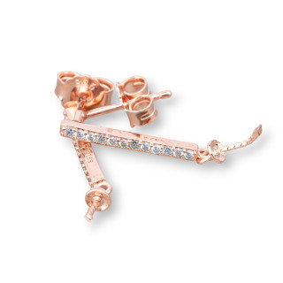 Base For Earrings Of 925 Silver Stud With Zircons 2x18mm 3 Pairs Rose Gold