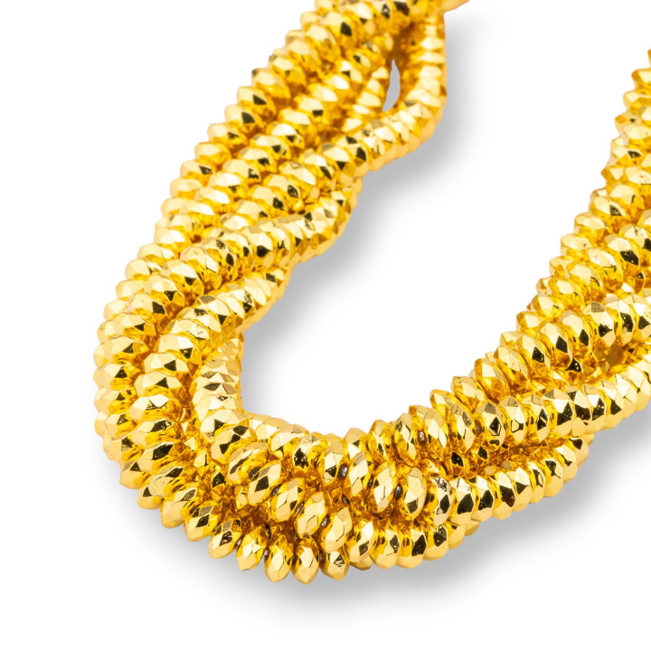Hematite 18k Gold Faceted Rondelle 6x3mm
