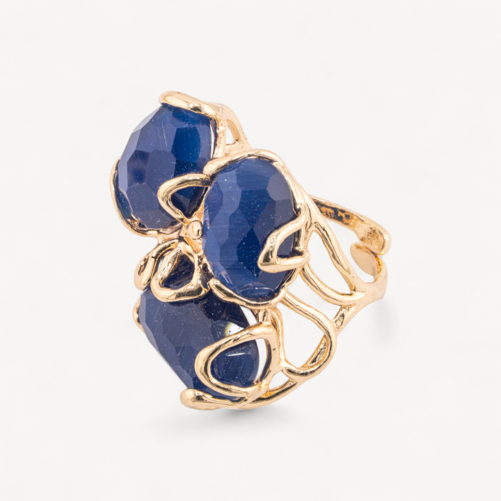 Bronzering mit Katzenauge, 32 x 36 mm, verstellbare Größe, goldener blauer Saphir