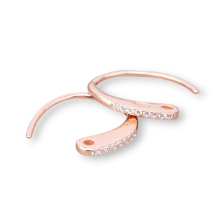 Base For Earrings Of 925 Silver Monachella Hoop With Zircons 1.5x14mm 5 Pairs Rose Gold