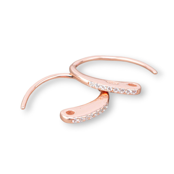 Base Para Pendientes De Plata 925 Aro Monachella Con Circonitas 1.5x14mm 5 Pares Oro Rosa