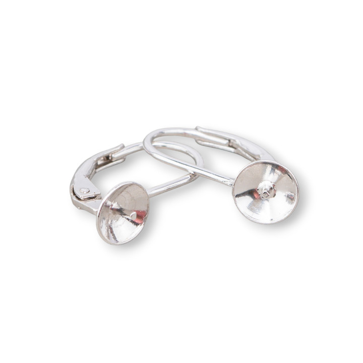 Base de Boucle d'Oreille Argent 925 Crochet Fermé Avec Coupelle 6x17mm 5 Paires Plaqué Rhodium
