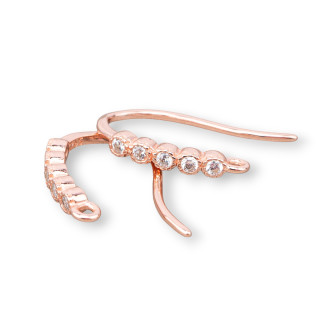 Base Pour Boucles D'oreilles En Argent 925 Crochet Avec Zircons 2,4x15mm 5 Paires Or Rose