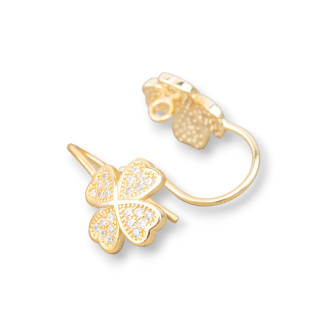 Base Pour Boucles D'oreilles En Argent 925 Trèfle À Quatre Feuilles Avec Zircons 10mm 3 Paires Doré