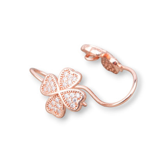 Base Per Orecchini Di Argento 925 Monachella Quadrifoglio Con Zirconi 10mm 3 Paia Oro Rosa