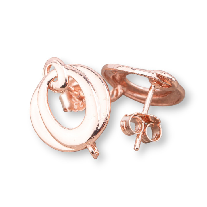 Base For Earrings Of 925 Silver Stud 14x18mm 2 Pairs Rose Gold