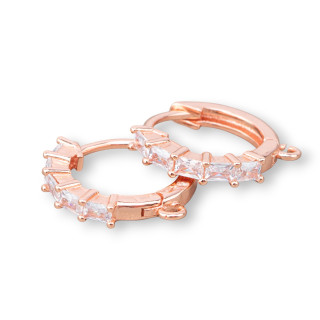 Base Pour Boucles D'oreilles En Argent 925 Créoles Fermées Avec Zircons 16mm 2 Paires Or Rose