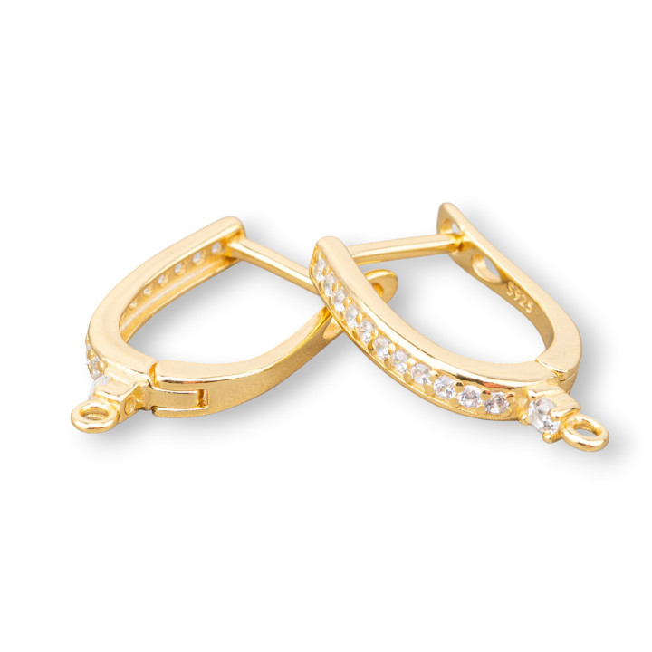 Base Per Orecchini Di Argento 925 Perno Chiuso Con Zirconi 3x22mm 2 Paia Dorato