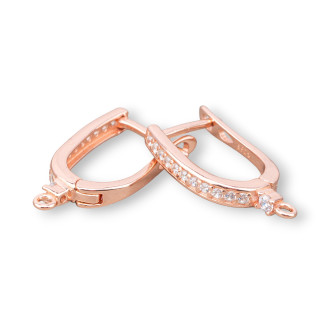 Base Per Orecchini Di Argento 925 Perno Chiuso Con Zirconi 3x22mm 2 Paia Oro Rosa