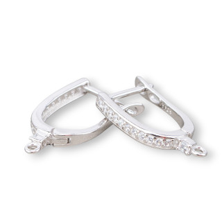 Base For Earrings Of 925 Silver Closed Post With Zircons 3x22mm 2 Pairs Rhodium Plated