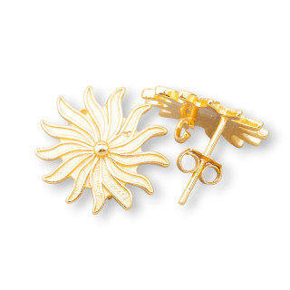 Base For Earrings Of 925 Silver Stud Sun 15mm 2 Pairs Golden