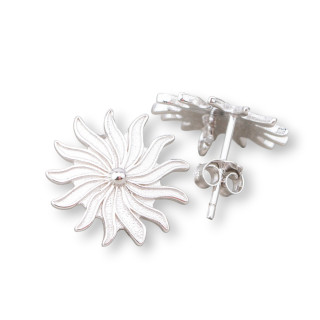 Base For Earrings Of 925 Silver Stud Sun 15mm 2 Pairs Rhodium Plated