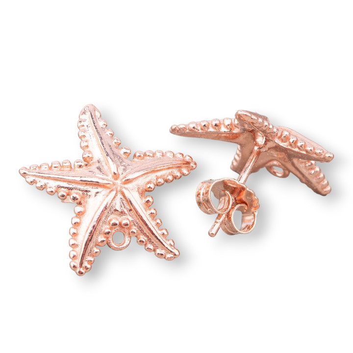 Base Per Orecchini Di Argento 925 Perno Stella Marina 18mm 2 Paia Oro Rosa