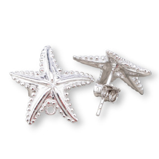 Base Pour Boucles D'Oreilles En Argent 925 Clou Étoile De Mer 18mm 2 Paires Plaqué Rhodium