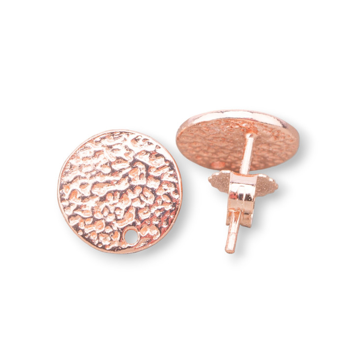 Base Para Pendientes De Plata 925 Stud Redondo Forjado 10mm 2 Pares Oro Rosa