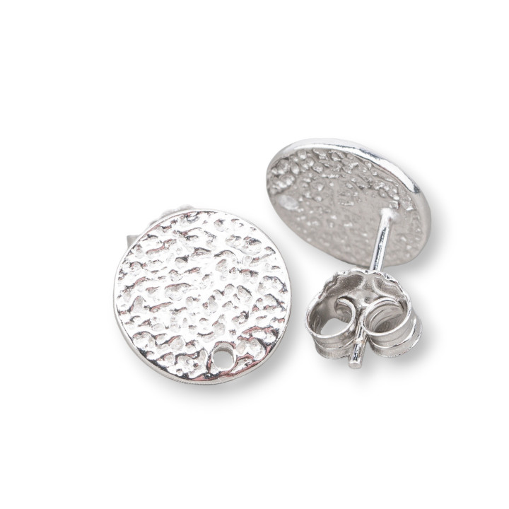 Base Pour Boucles D'Oreilles En Argent 925 Clou Rond 10mm 2 Paires Plaqué Rhodium