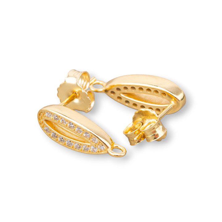 Bases Para Pendientes De Plata 925 Con Pavé De Circonitas Ovaladas 6x15mm 2 Pares Dorado