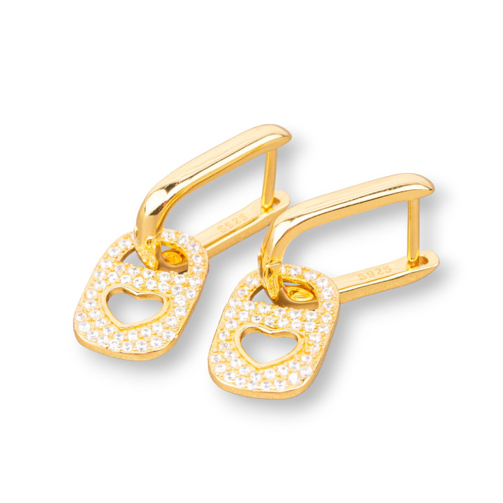 925 Silver Stud Earrings With Zircons 9x27mm 1 Pair White Golden