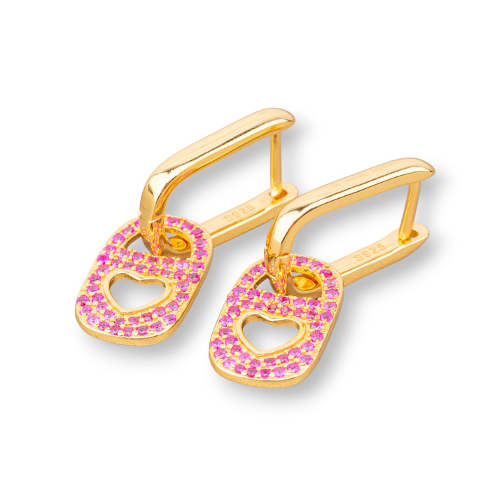 Boucles d'Oreilles Puces Argent 925 Avec Zircons 9x27mm 1 Paire Doré Rouge