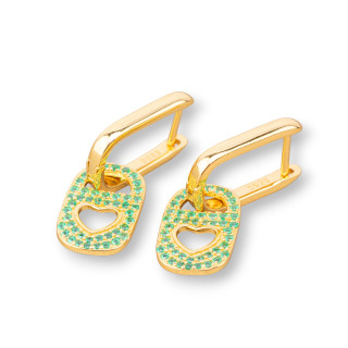 Orecchini Di Argento 925 Perno Con Zirconi 9x27mm 1 Paio Dorato Verde