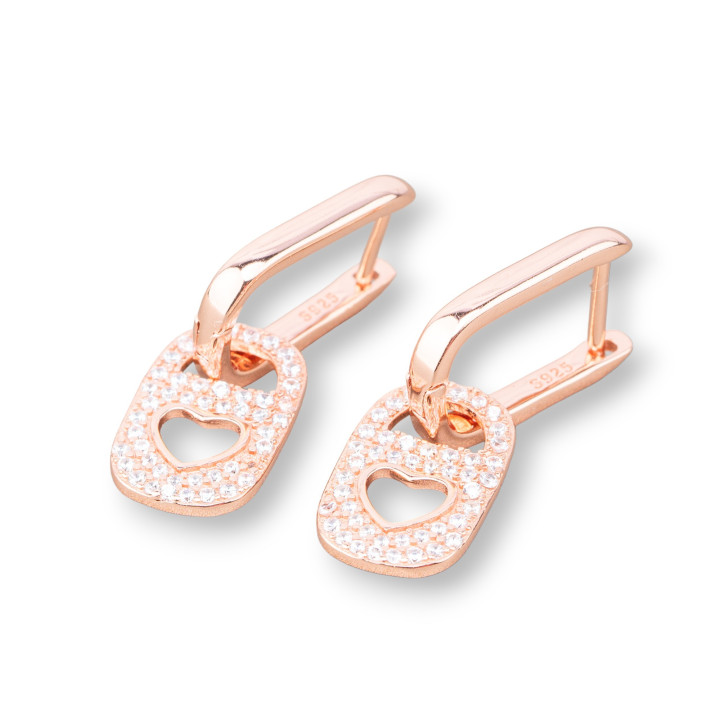 Pendientes Plata 925 Con Circonitas 9x27mm 1 Par Oro Rosa Blanco