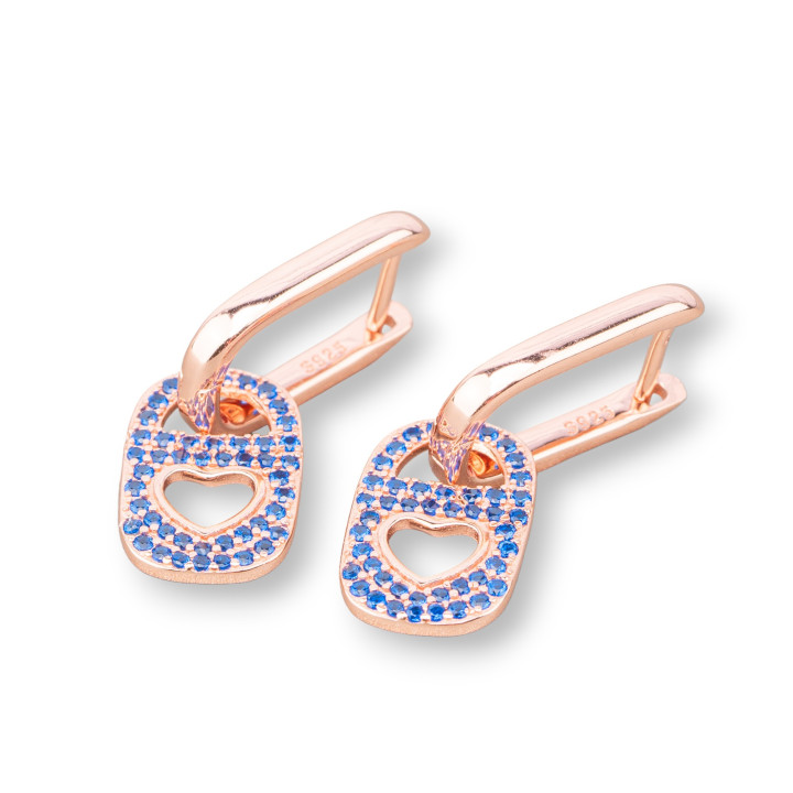 Orecchini Di Argento 925 Perno Con Zirconi 9x27mm 1 Paio Oro Rosa Blu