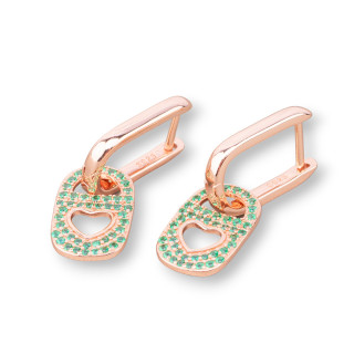 925 Silver Stud Earrings With Zircons 9x27mm 1 Pair Rose Gold Green