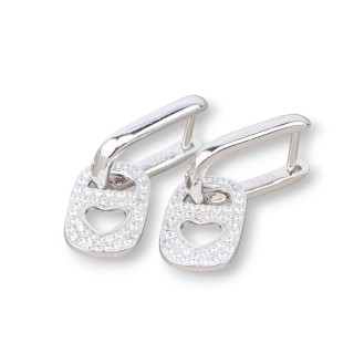 Boucles d'Oreilles Puces Argent 925 Avec Zircons 9x27mm 1 Paire Plaqué Rhodié Blanc