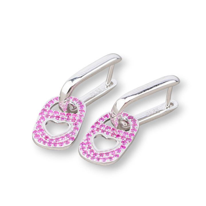 Boucles d'Oreilles Puces Argent 925 Avec Zircons 9x27mm 1 Paire Plaqué Rhodié Rouge