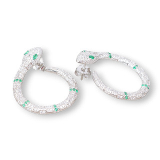 Pendientes De Plata 925 Con Micropavé De Circonitas Serpiente 26x32mm 1 Par Verde Esmeralda Rodiado