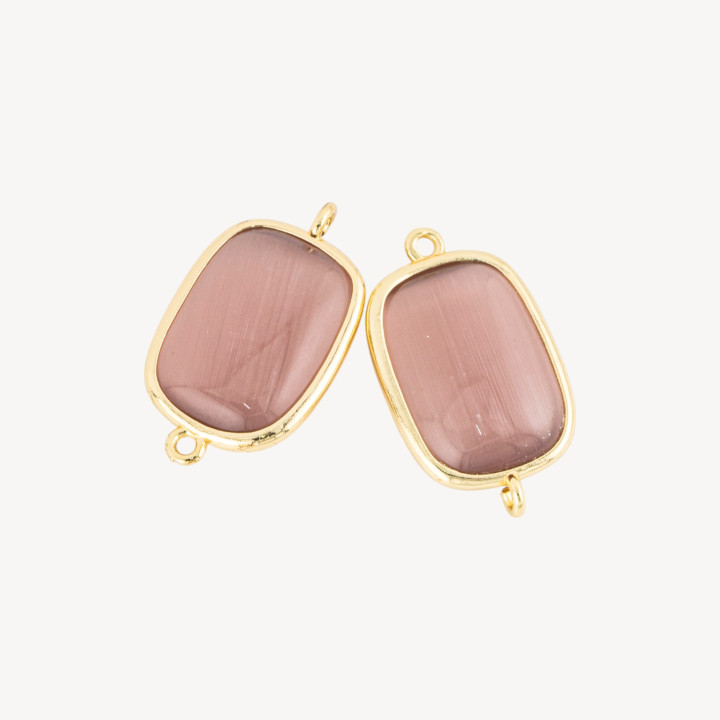 Conector de componente de latón con rectángulo de ojo de gato 16x21 mm con 2 anillos 8 piezas en polvo