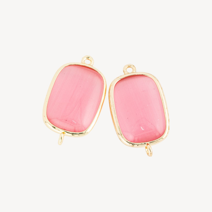 Conector de componente de latón con rectángulo de ojo de gato 16x21 mm con 2 anillos 8 piezas Rosa