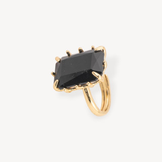 Bague en bronze avec cristaux de cabochon CZ rectangle 15x20mm taille réglable noir