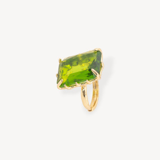 Anillo de Bronce con Cristales de Cabujón CZ Rectángulo 18x25mm Peridoto de Tamaño Ajustable