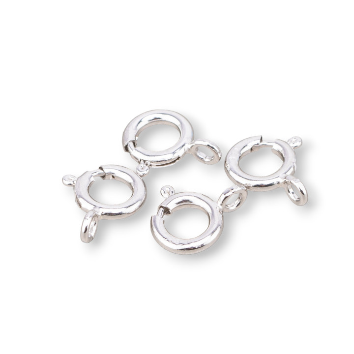 Mosquetón con anillo de resorte redondo con cierre de plata 925, 8 mm, 15 piezas chapadas en rodio