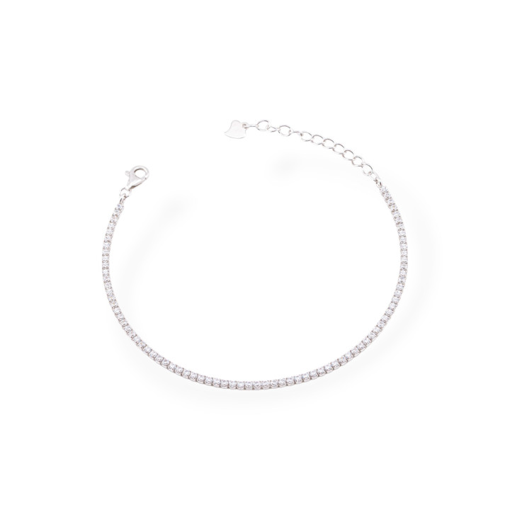 Bracciale Di Argento 925 Tennis Con Zirconi  2mm Rodiato + Bianco Con Chiusura Moschettone 1pz